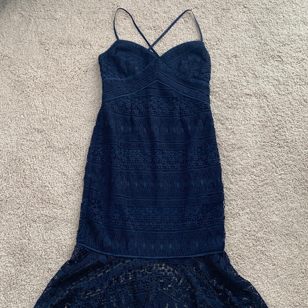 Navy Midi Lace Dress